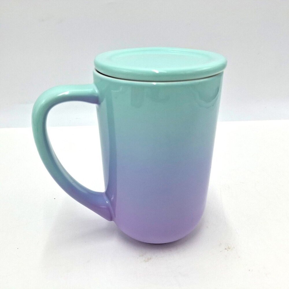 Davids Tea Nordic Mug with Lid Turquoise and Purple Ombre No Infuser Small Mark